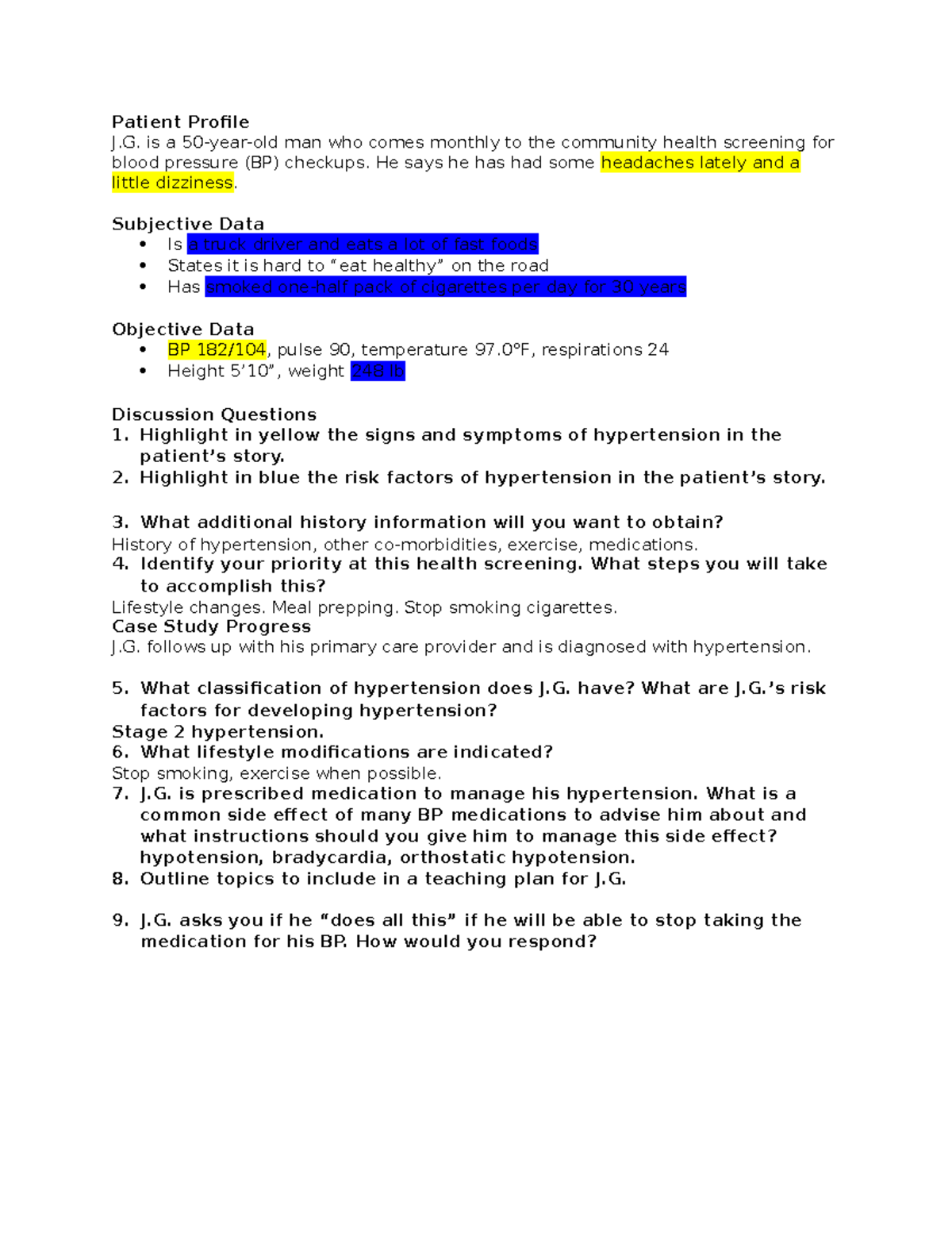 Hypertension Case Study: Patient J.G. Profile and Management Analysis ...