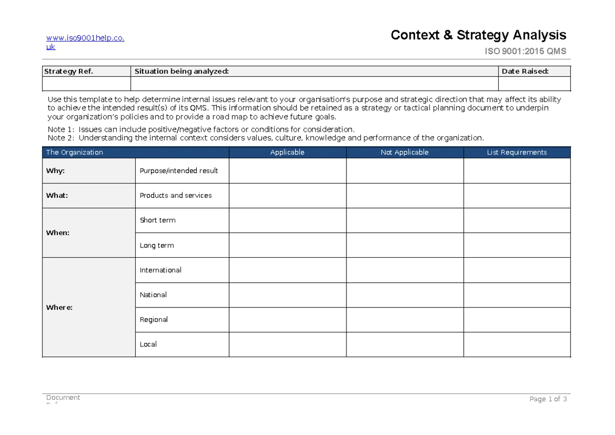 Interested Party Analysis Template for ISO 9001:2015 QMS - Studocu