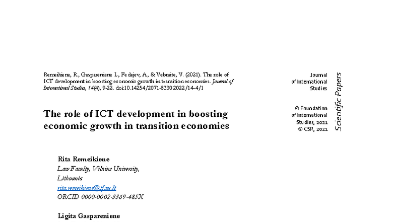 The Role of ICT Development in Economic Growth in Transition Economies ...