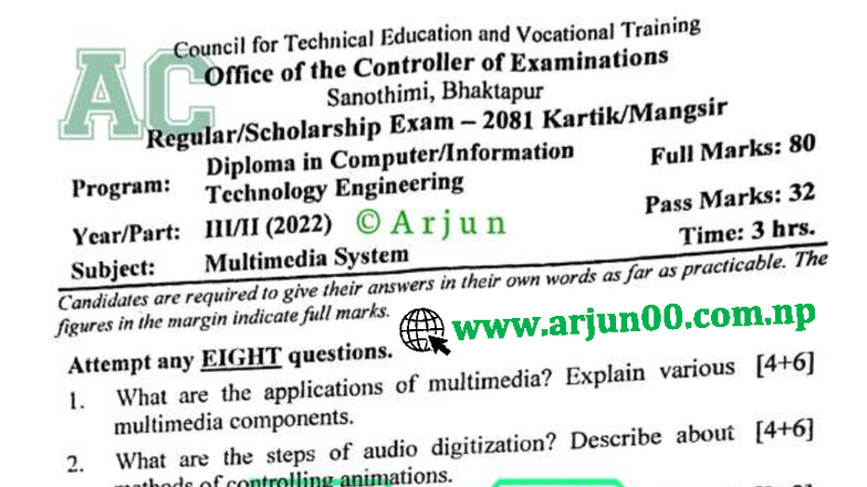 Multimedia system 2081 to 2075 Question-Paper of Sixth Semester -DCOM ...