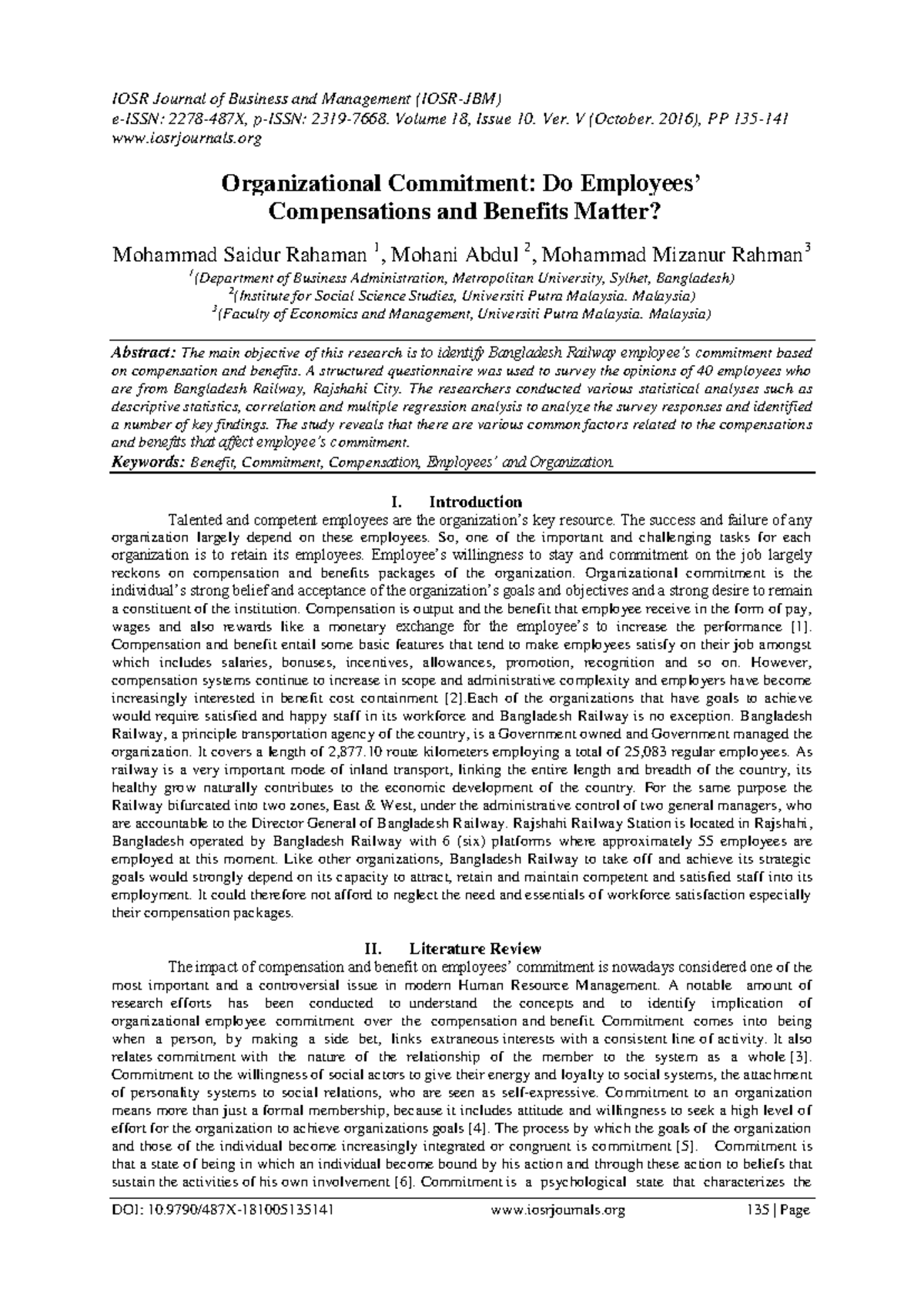 Organizational Commitment in Bangladesh Railway: Impact of ...