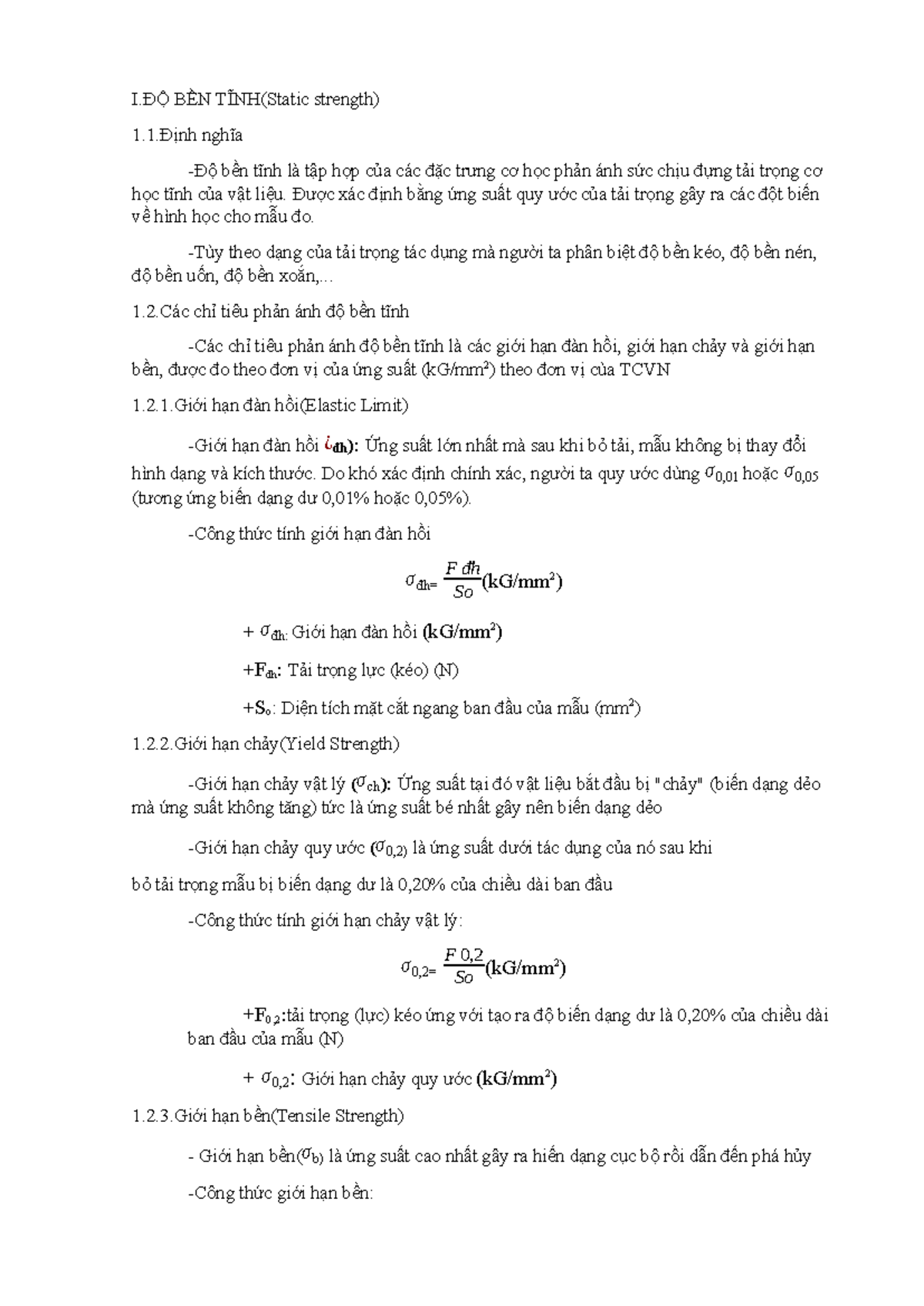 Độ Bền Tĩnh và Biến Dạng Dẻo trong Vật Liệu - Tài Liệu Học Tập - Document Preview