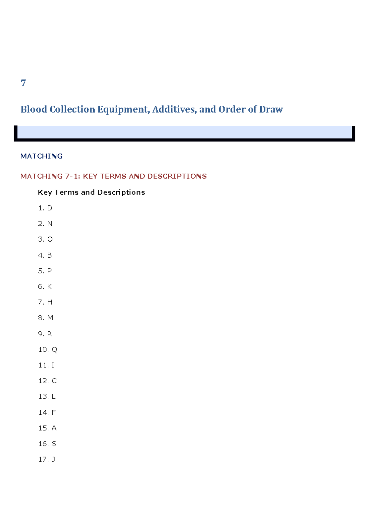 Chapter 07 Workbook Answers: Blood Collection Equipment & Practices ...