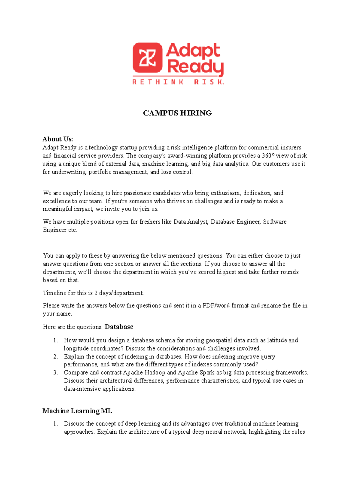 Chethan S (1DB21IS032) - CAMPUS HIRING About Us: Adapt Ready is a ...