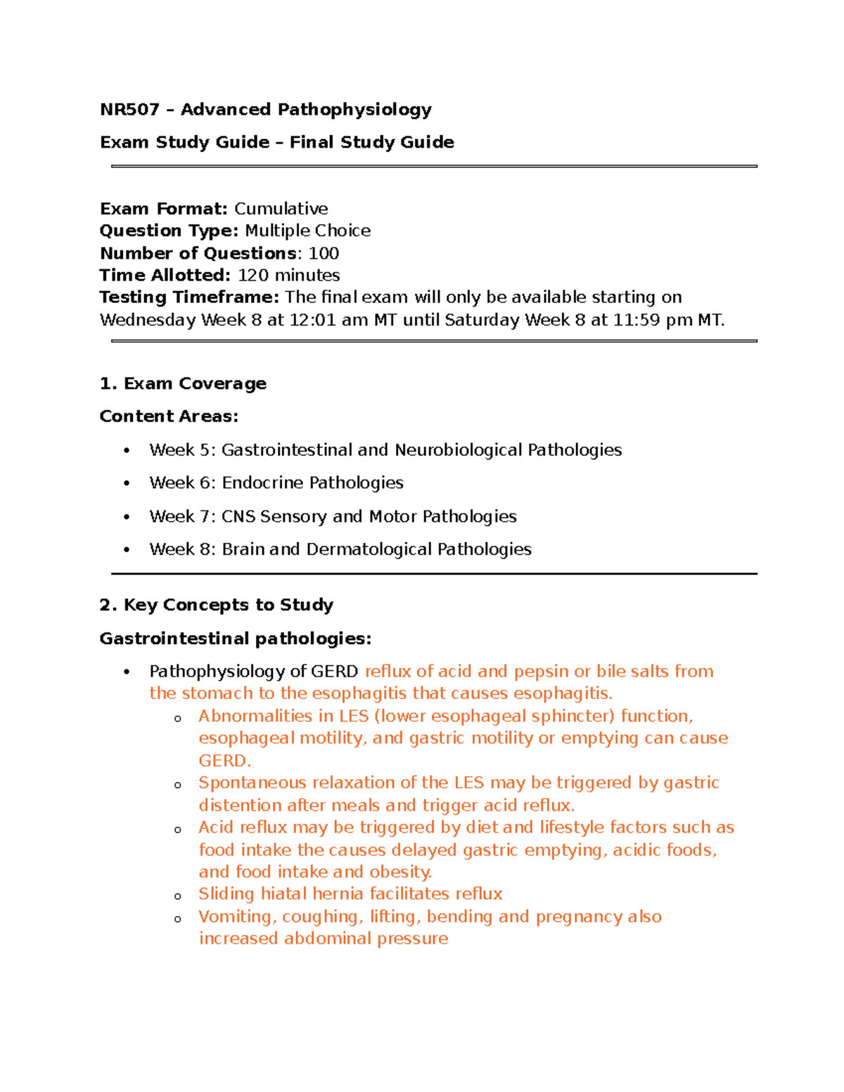 NR507 Advanced Pathophysiology Final Exam Study Guide - Studocu