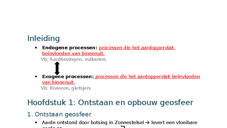 Aardrijkskunde cursus - Inleiding Endogene processen: processen die het ...