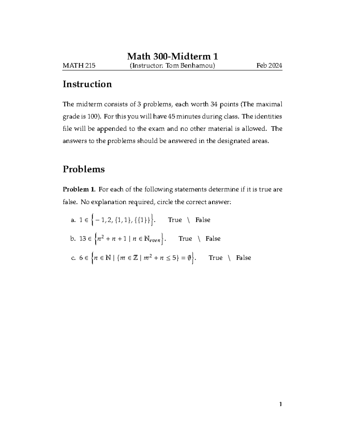 Math 1 MATH 215 Midterm Exam Instructions & Problems - Studocu