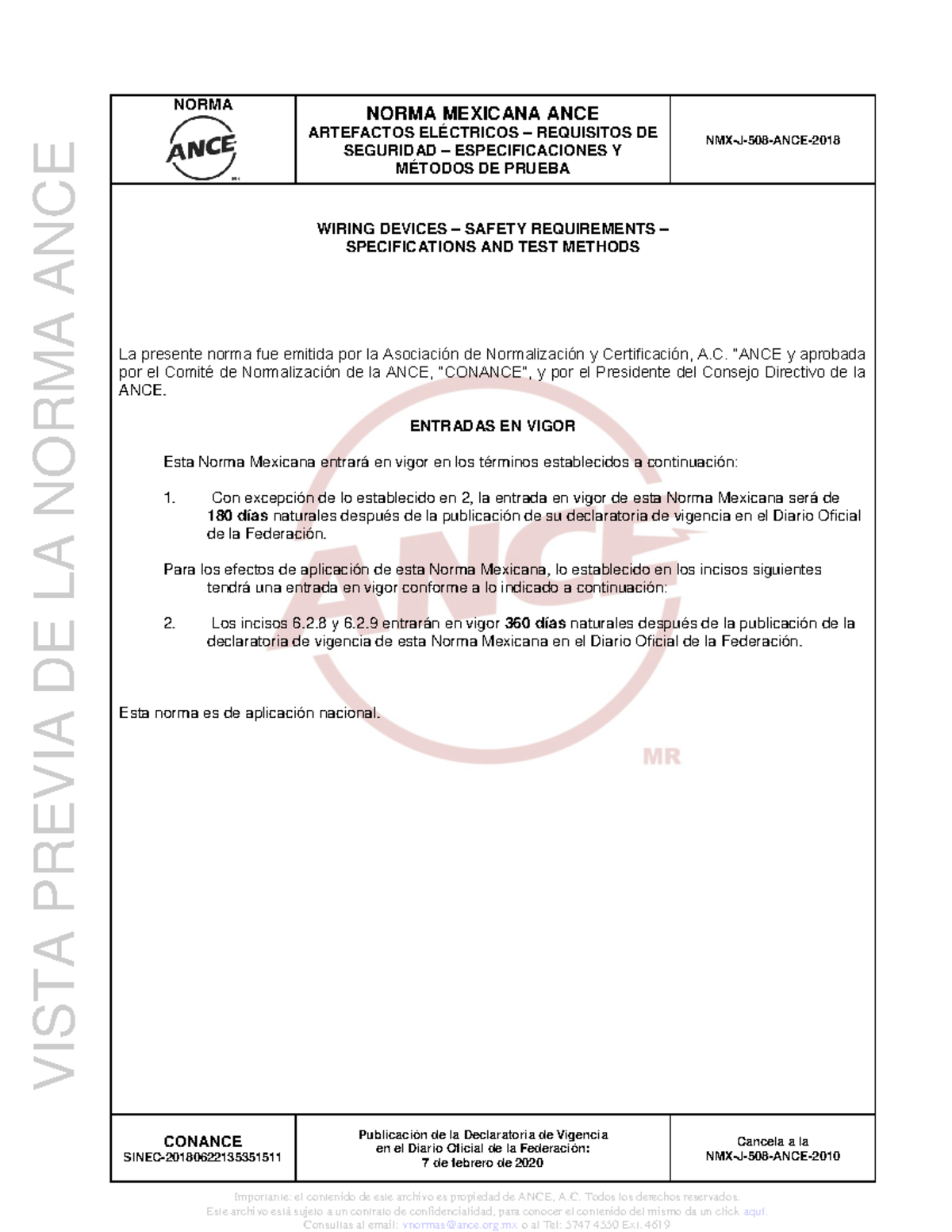 NMX-J-508-ANCE-2018: Requisitos de Seguridad y Métodos de Prueba - Document Preview