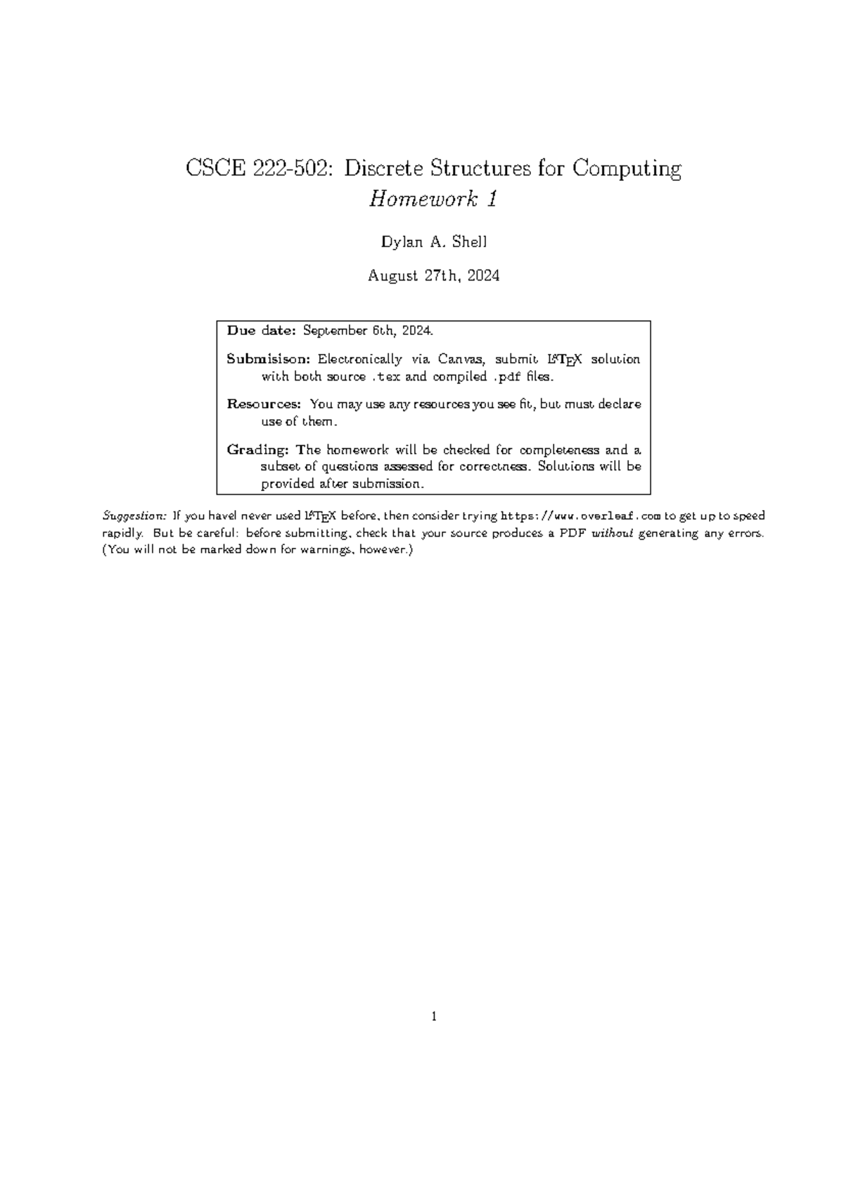 CSCE 202 Discrete Structures for Computing Homework 1 Solutions - Studocu
