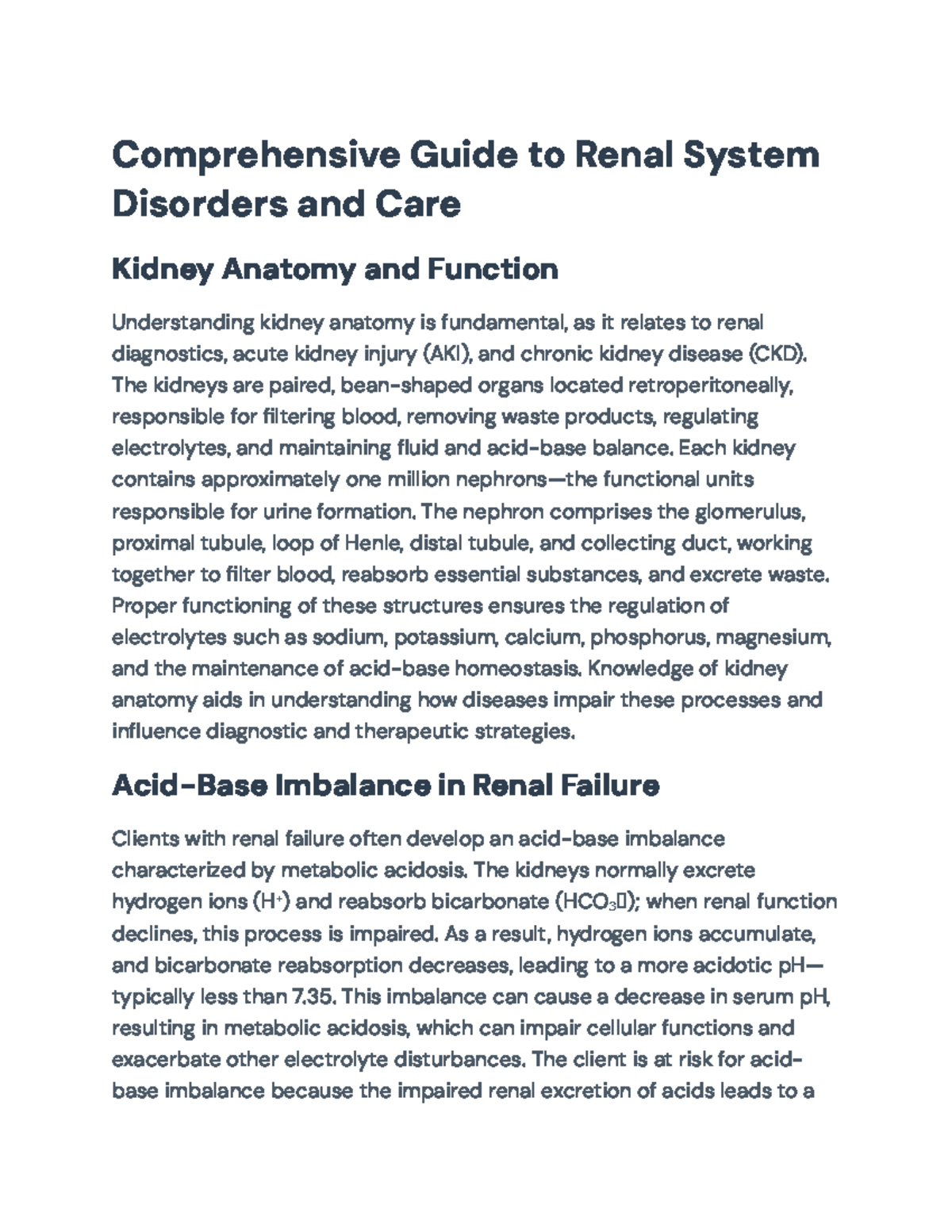 Comprehensive Overview of Renal Disorders and Nursing Care (NURS 101 ...