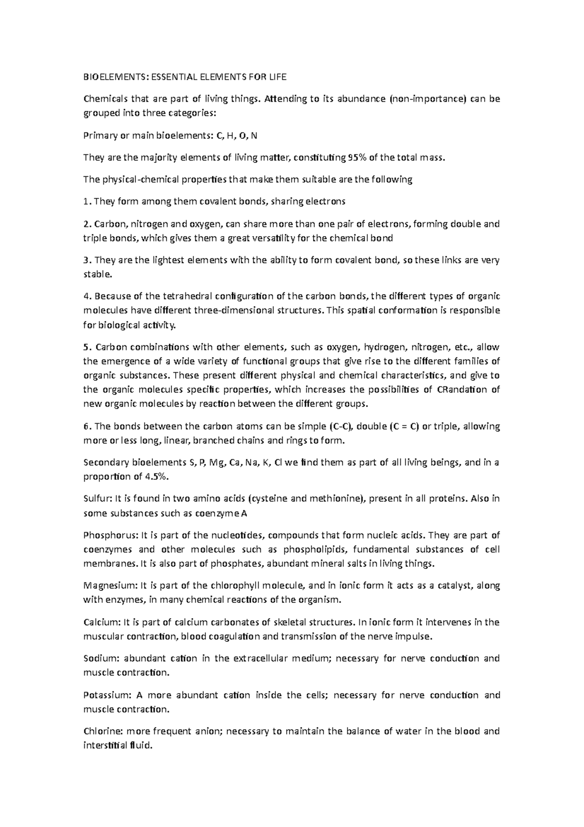 Bioelements - Lecture Notes 1: Key Concepts of Essential Elements - Studocu