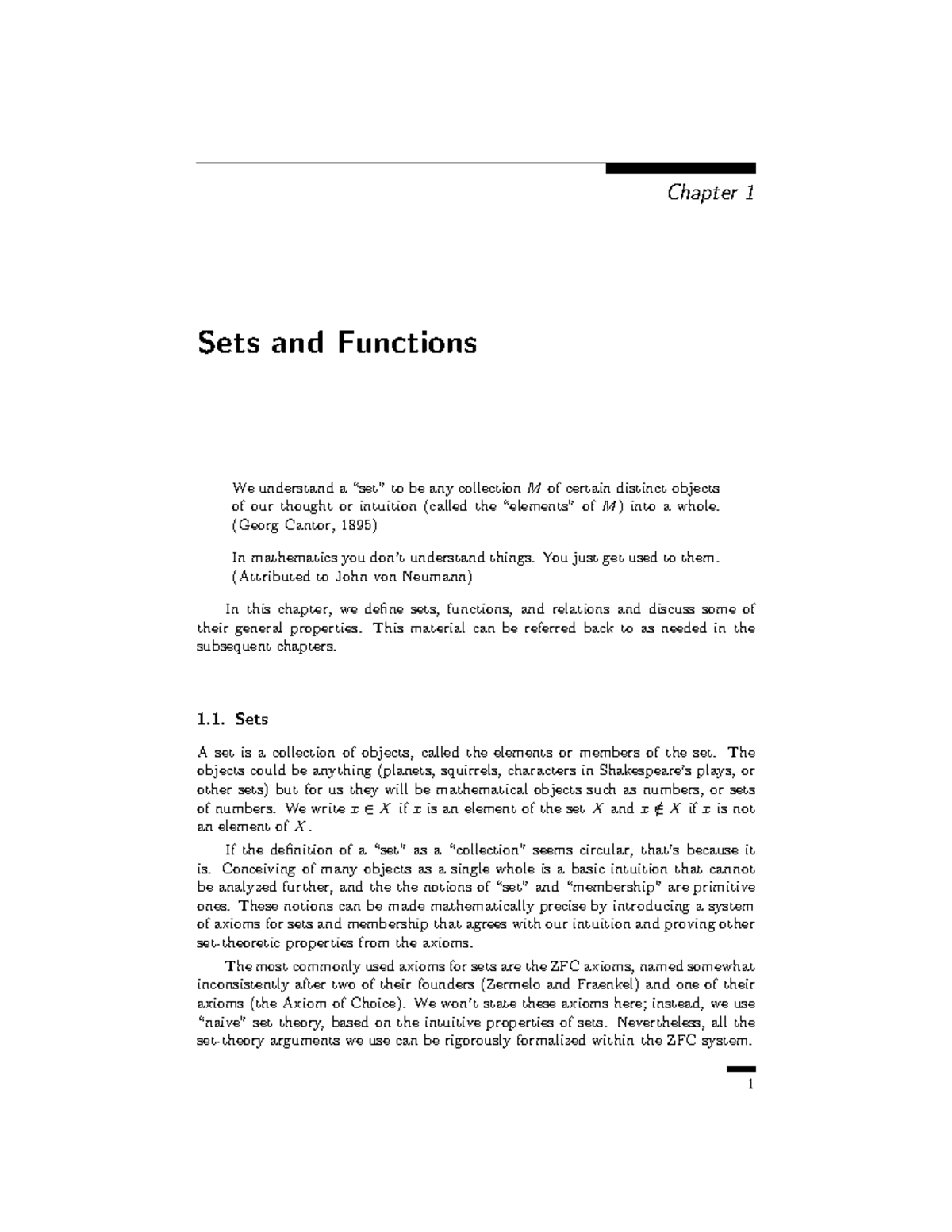 Sets and Functions Overview - Chapter 1 (LA2611) - Studocu