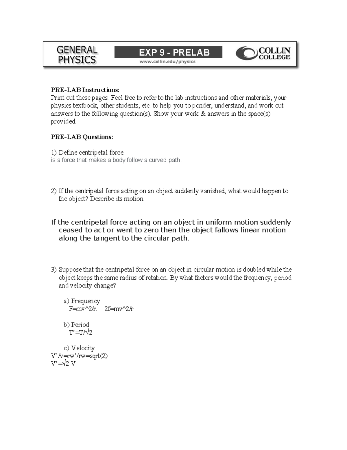 Pre lab exp 9 2023 - PRE-LAB Instructions: Print out these pages. Feel ...