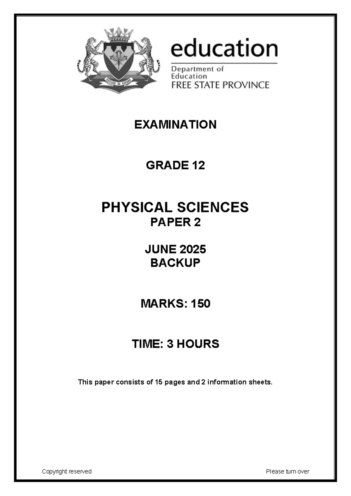 2025 FS Phy Sci Gr 12 P2 JUNE Exam Paper and Instructions - Studocu