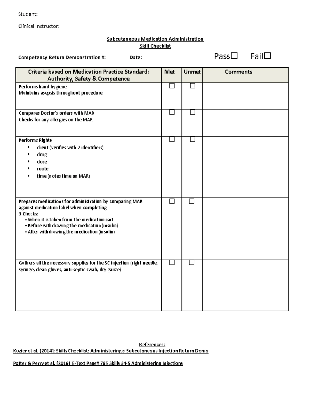 Intramuscular Medication Administration Skills Checklist - Studocu