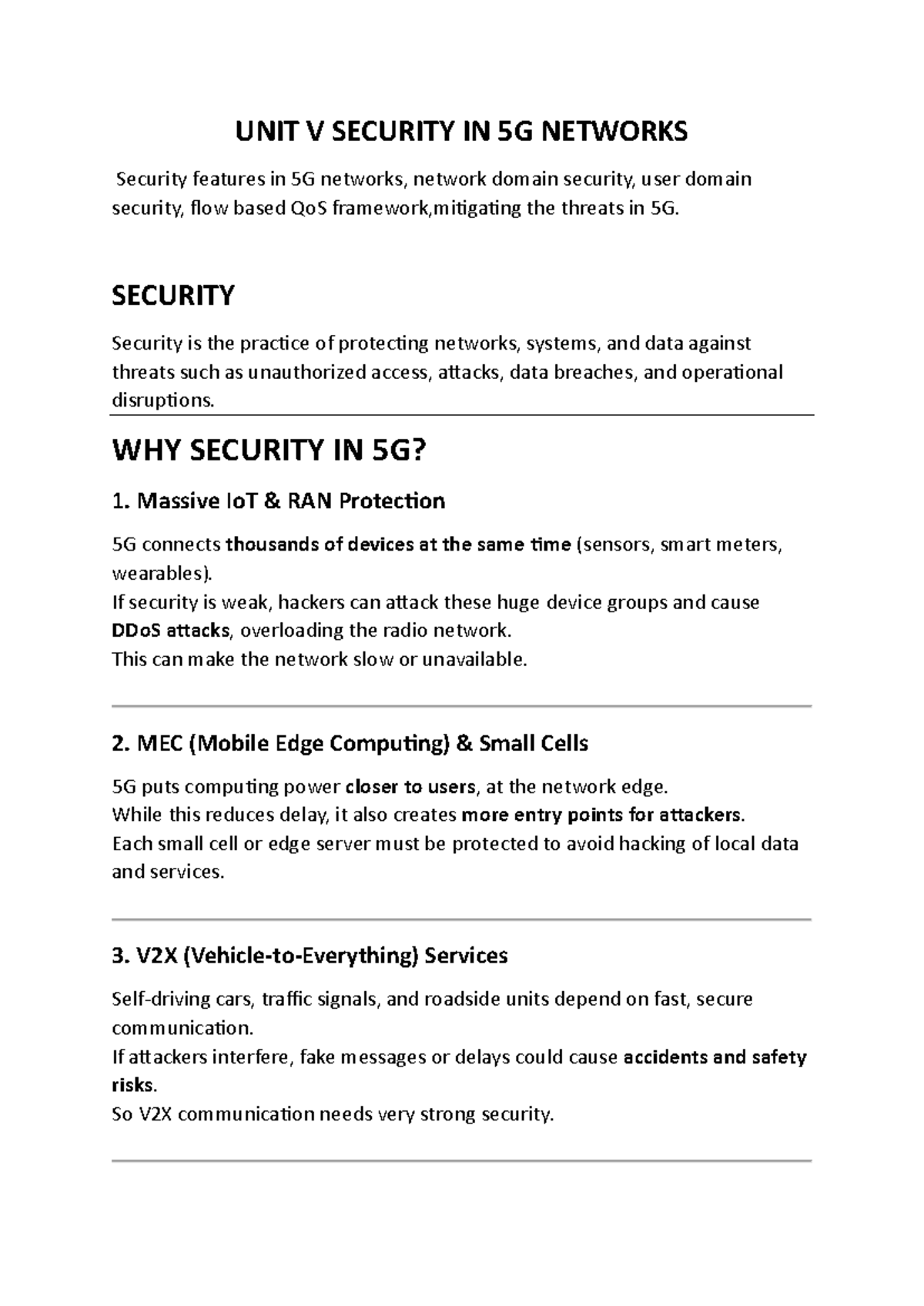 UNIT V: Security Features and Threat Mitigation in 5G Networks - Studocu