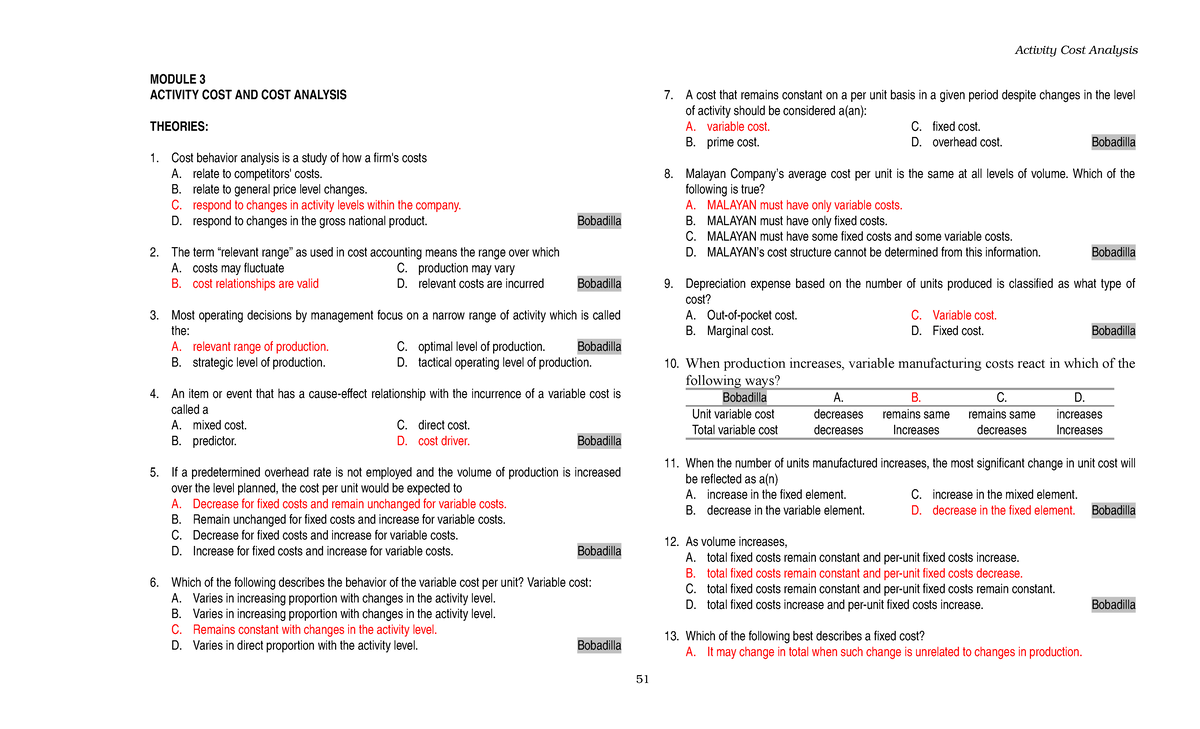 Activity Cost Analysis - Module 3 (Cost Behavior & Analysis) - Studocu