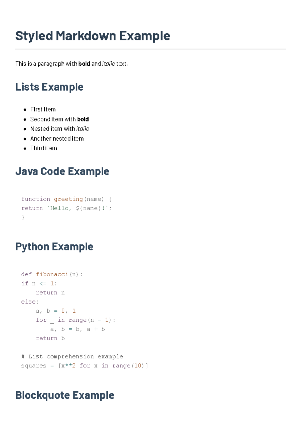 Styled Markdown Examples and Code Snippets (D769af50) - Studocu