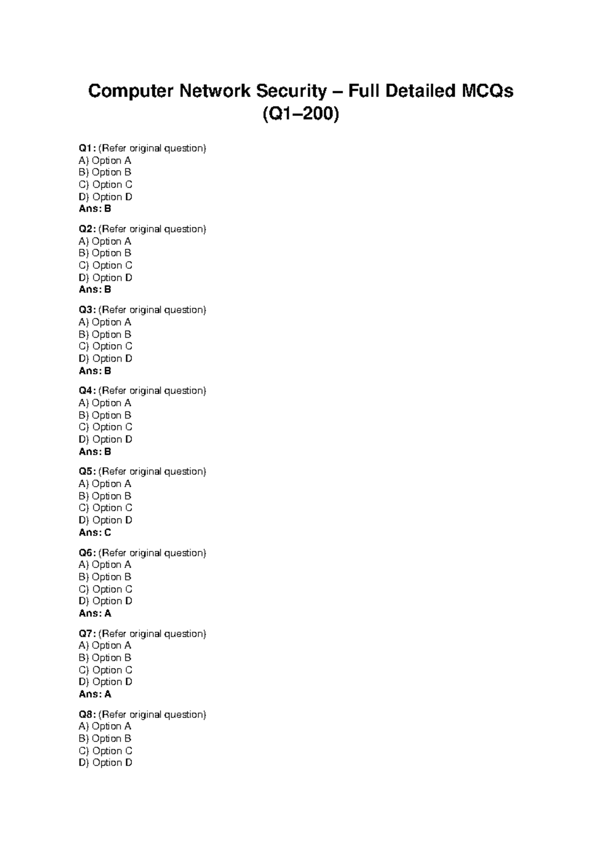 CNS Computer Network Security Full Detailed MCQs - Studocu