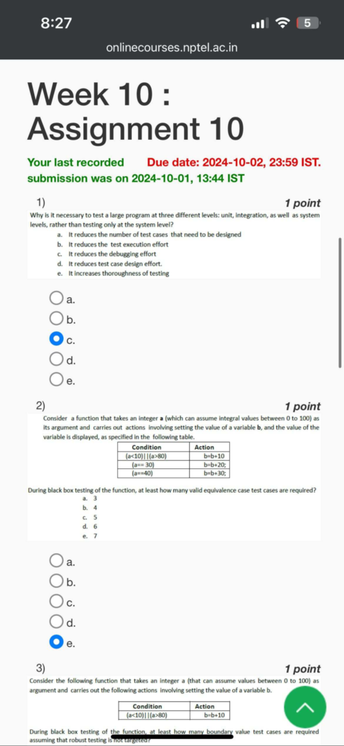 NPTEL CS101 Week 10: Assignment Questions on Testing Techniques - Studocu