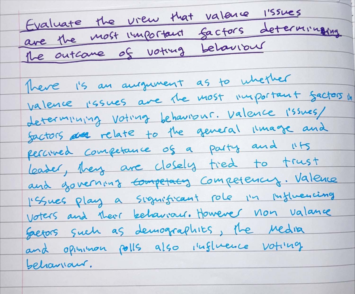 Valance Issues in Voting Behaviour: A 30 Marker Analysis - Studocu