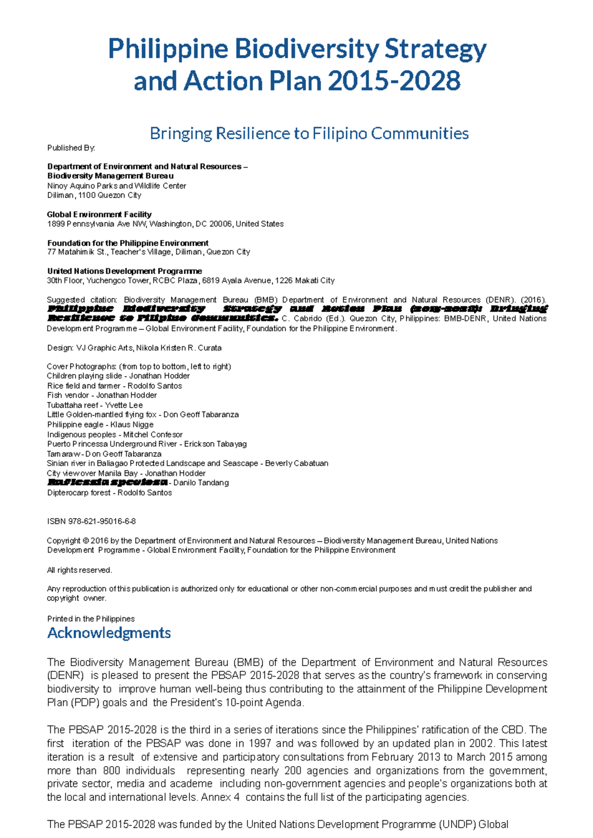 Philippine Biodiversity Strategy and Action Plan (PBSAP) 2015-2028 ...