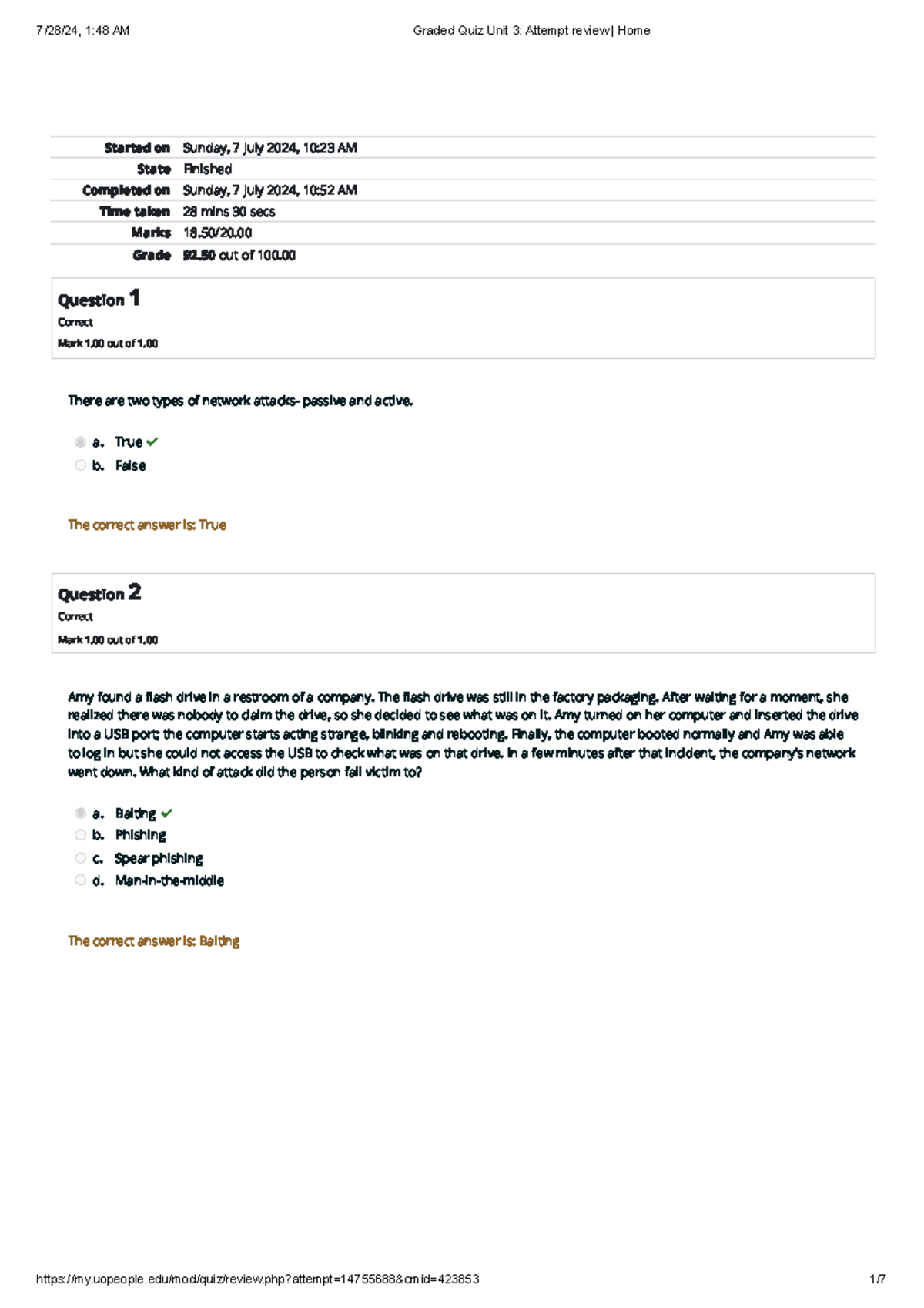 Graded Quiz Unit 3 Attempt review Home - Started on Sunday, 7 July 2024 ...