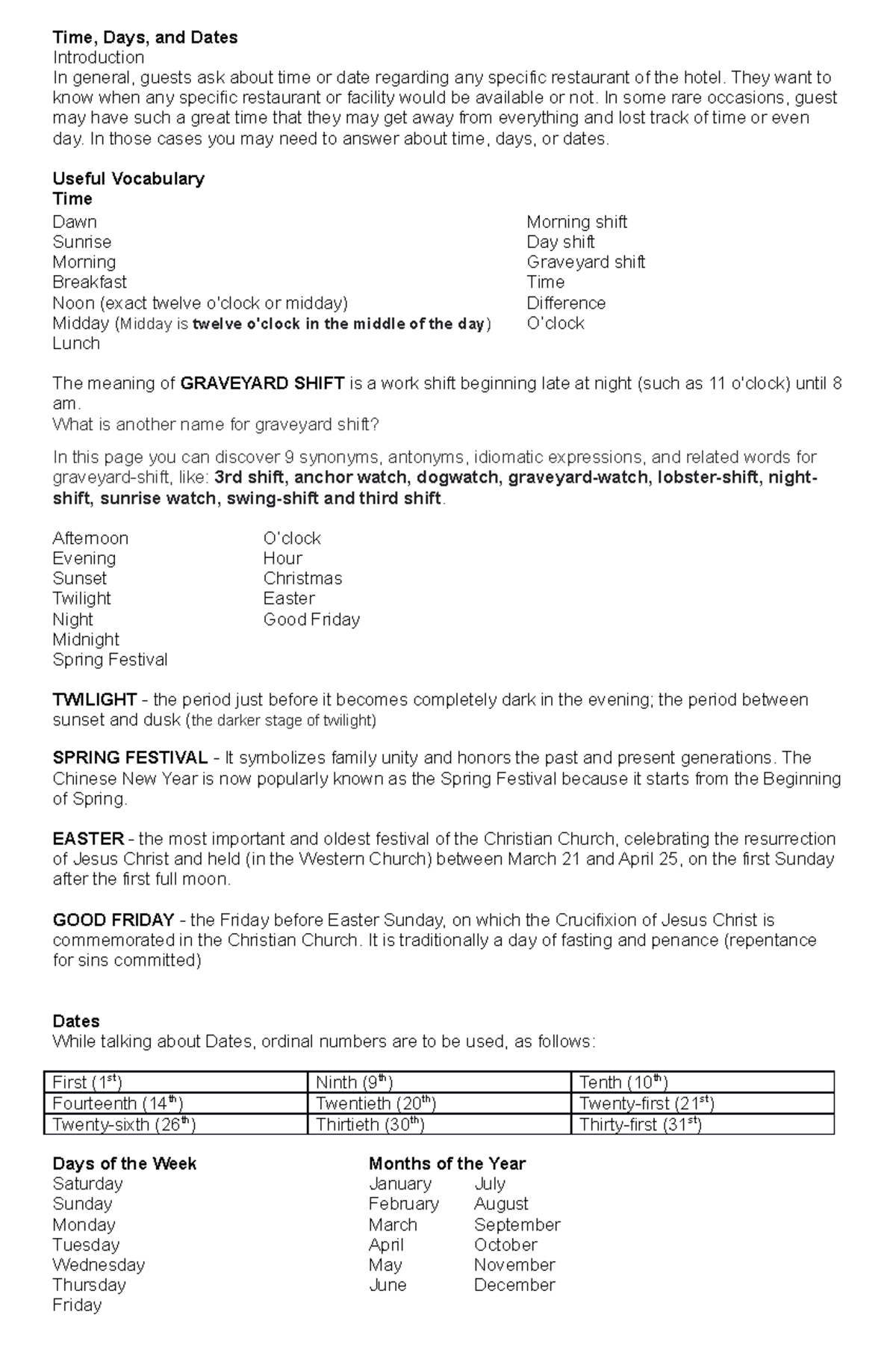 TIME AND Dates MS WORD - Time, Days, and Dates Introduction In general ...