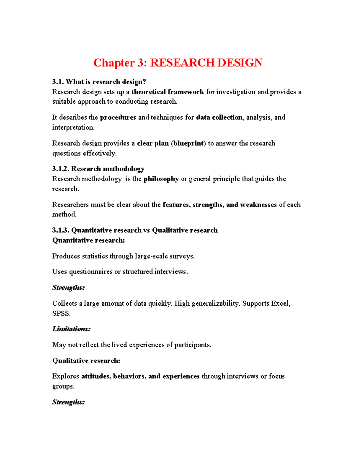 Chapter 3: Research Design and Methodology Overview (Course Code) - Studocu