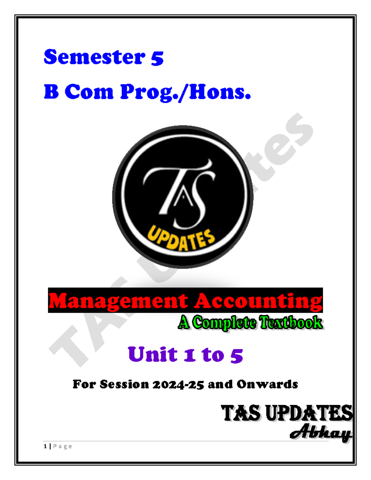 B Com Hons. Management Accounting Sample Notes (Units 1-5) 2024-25 ...