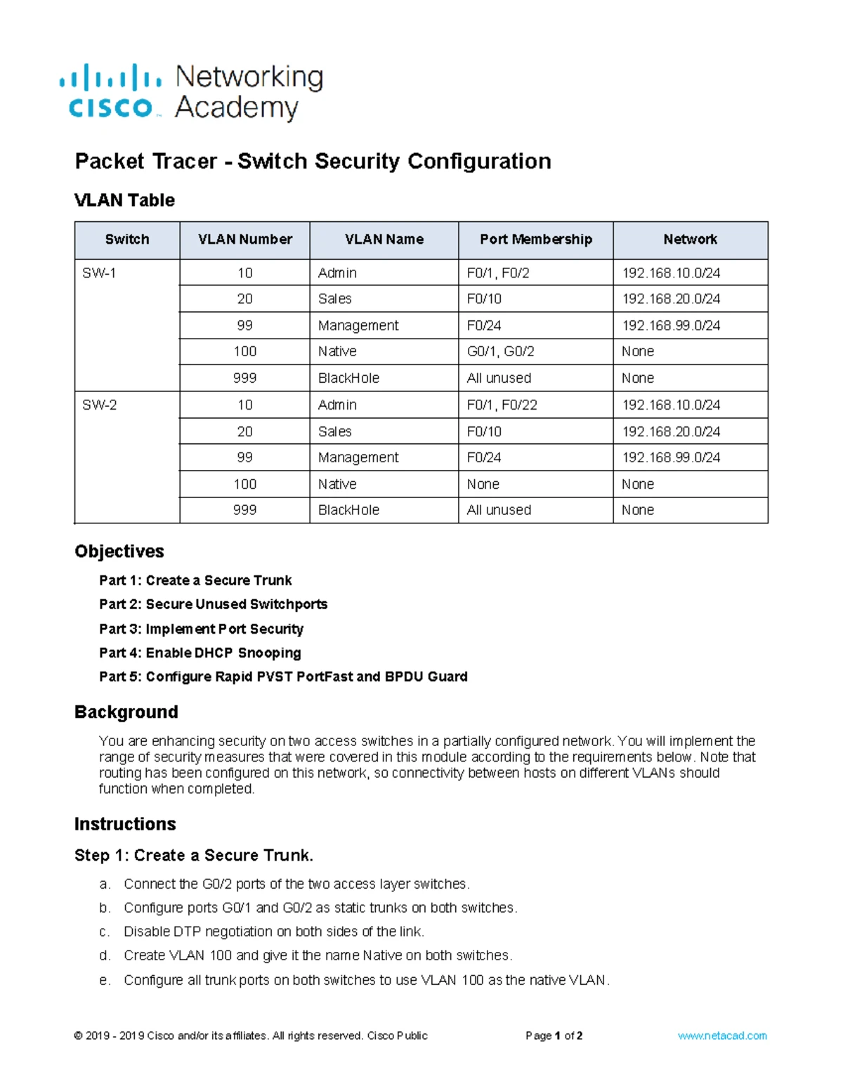 11.6.2 Lab - Switch Security Configuration and VLAN Setup - Studocu