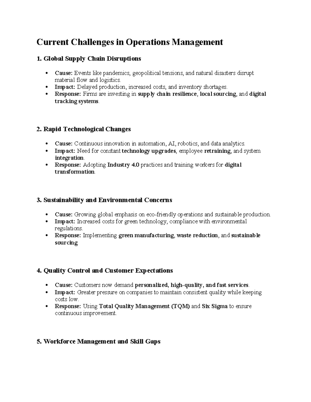 Current Challenges in Operations Management: Key Issues & Responses ...