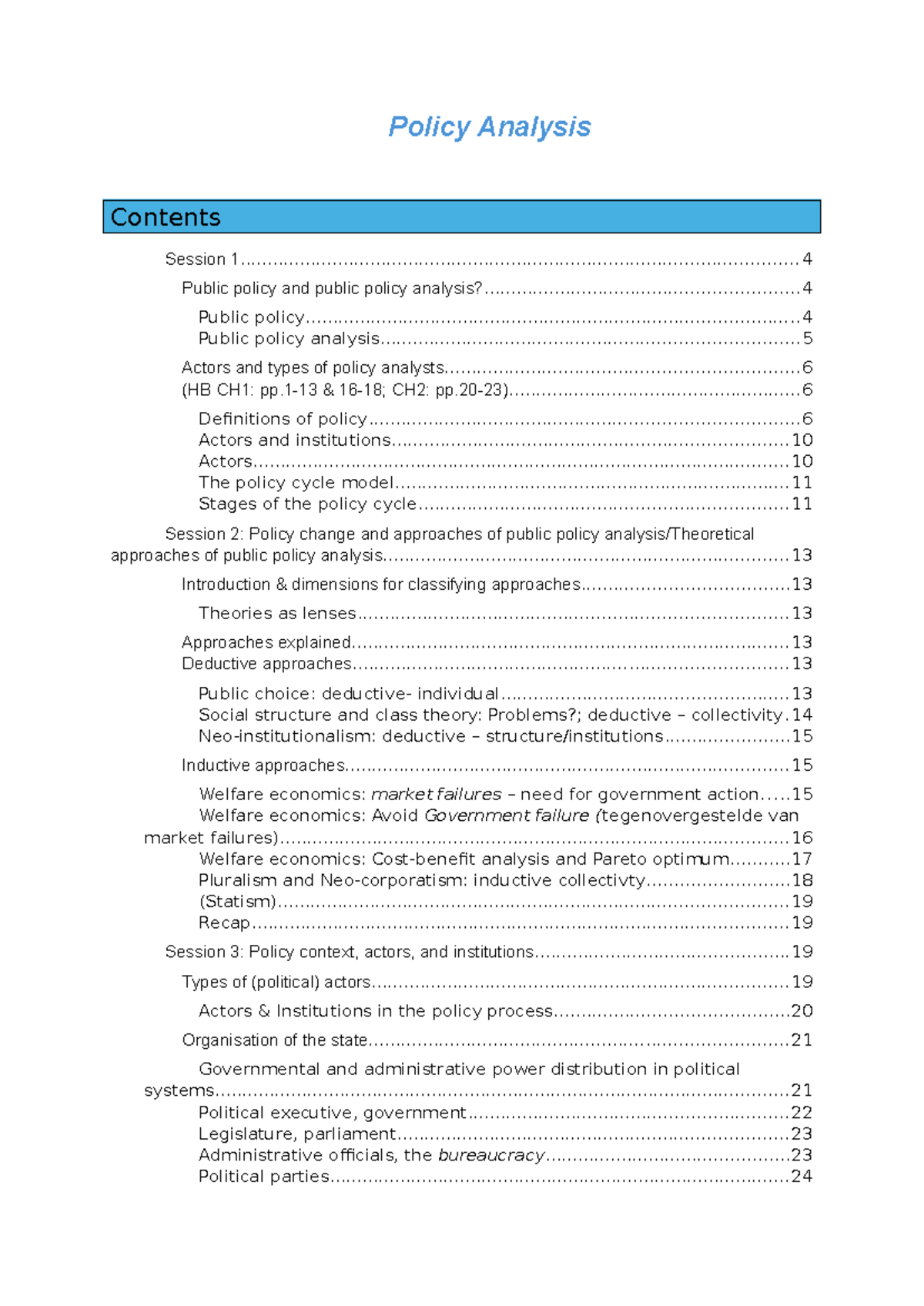 Policy Analysis (HB CH1: CH2): Comprehensive Notes and Summaries - Studocu