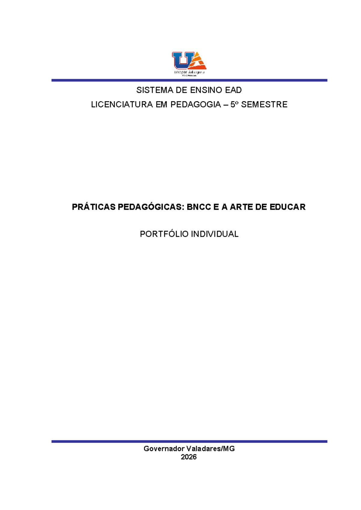Portfólio Individual - Práticas Pedagógicas: BNCC e a Arte de Educar ...