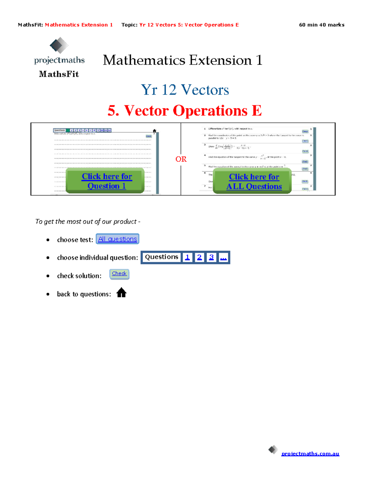 MathsFit: Mathematics Extension 1 Yr 12 Vectors 5 - Vector Operations E ...