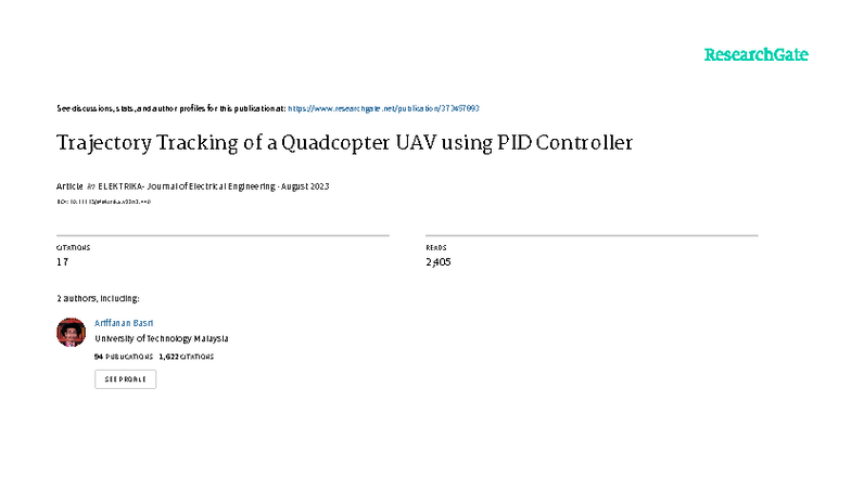 PID Controller Design for Quadcopter UAV Trajectory Tracking (ELEKTRIKA ...