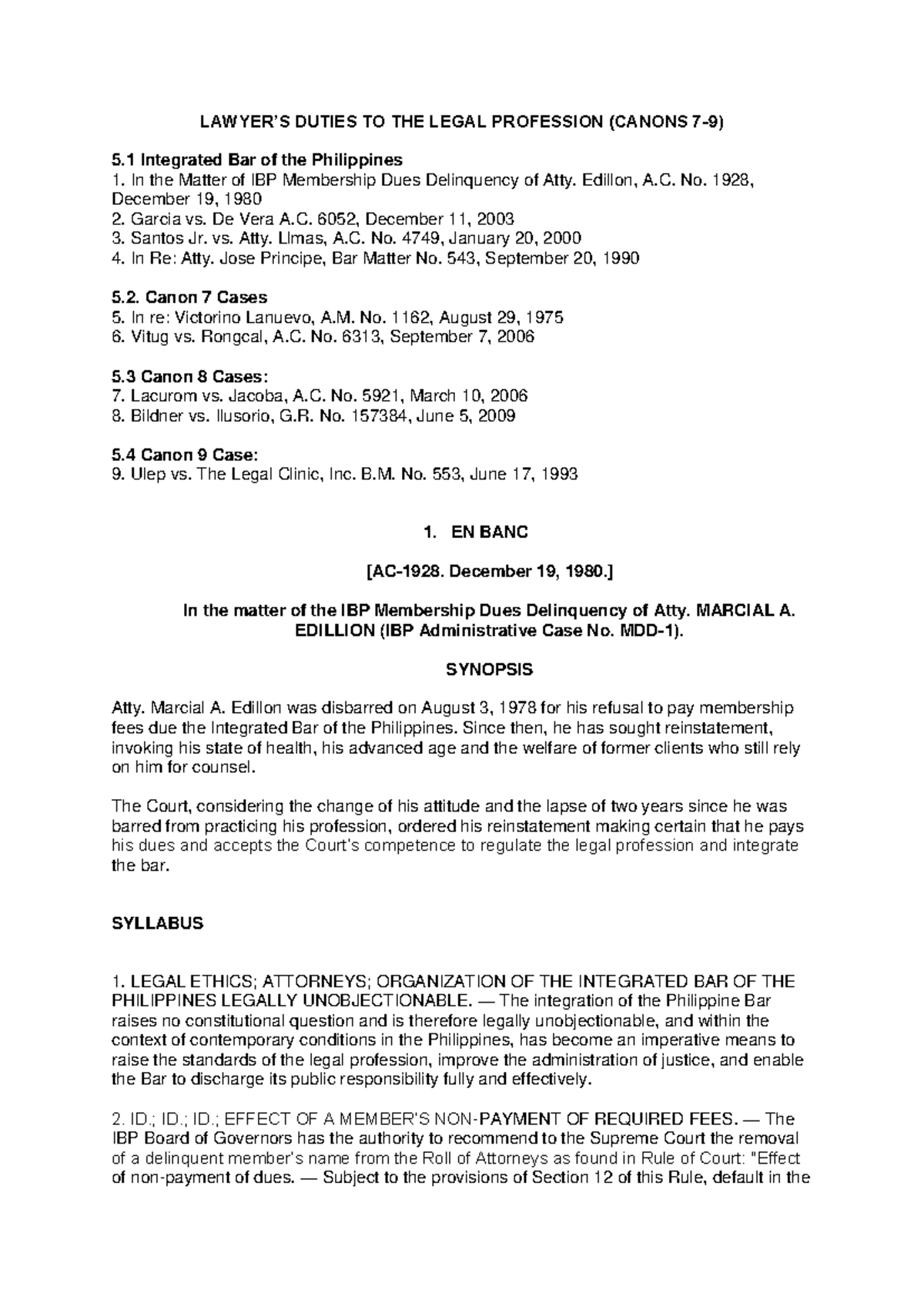Canon 7-9 Cases: In-Depth Review of Legal Profession Duties - Studocu