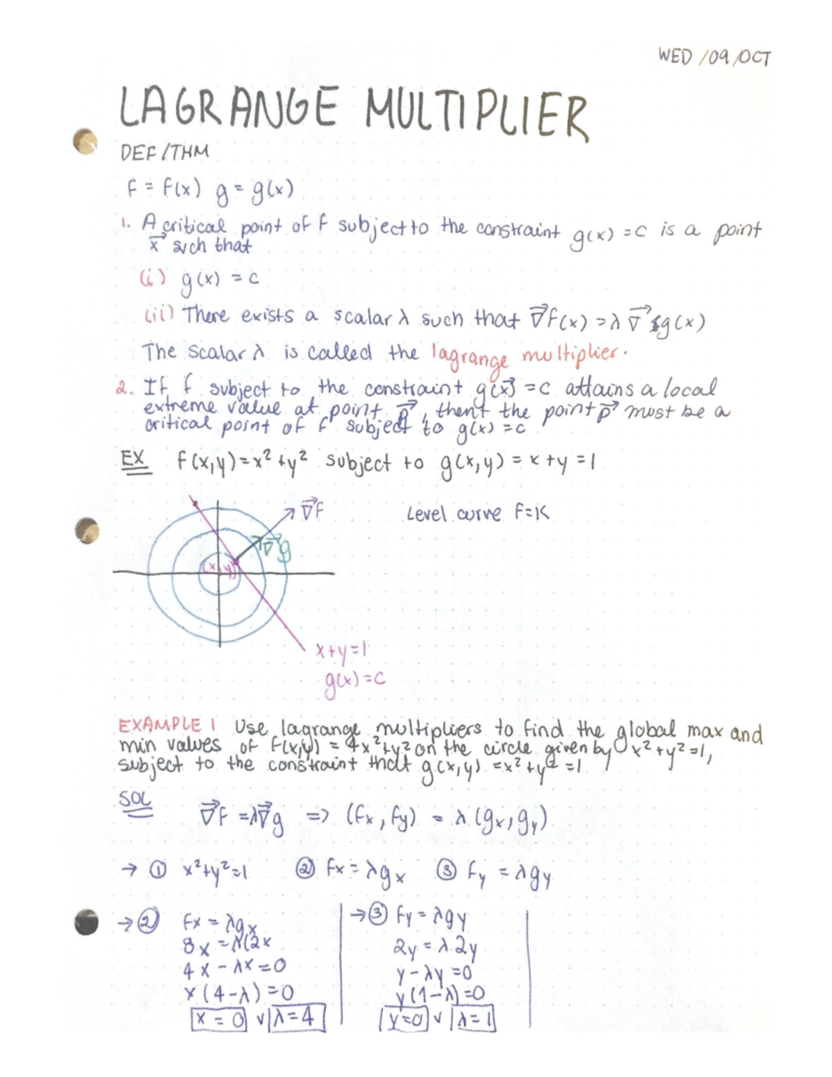 Lagrange Multipliers Lecture Notes - Prof. Sumi Seo - Studocu