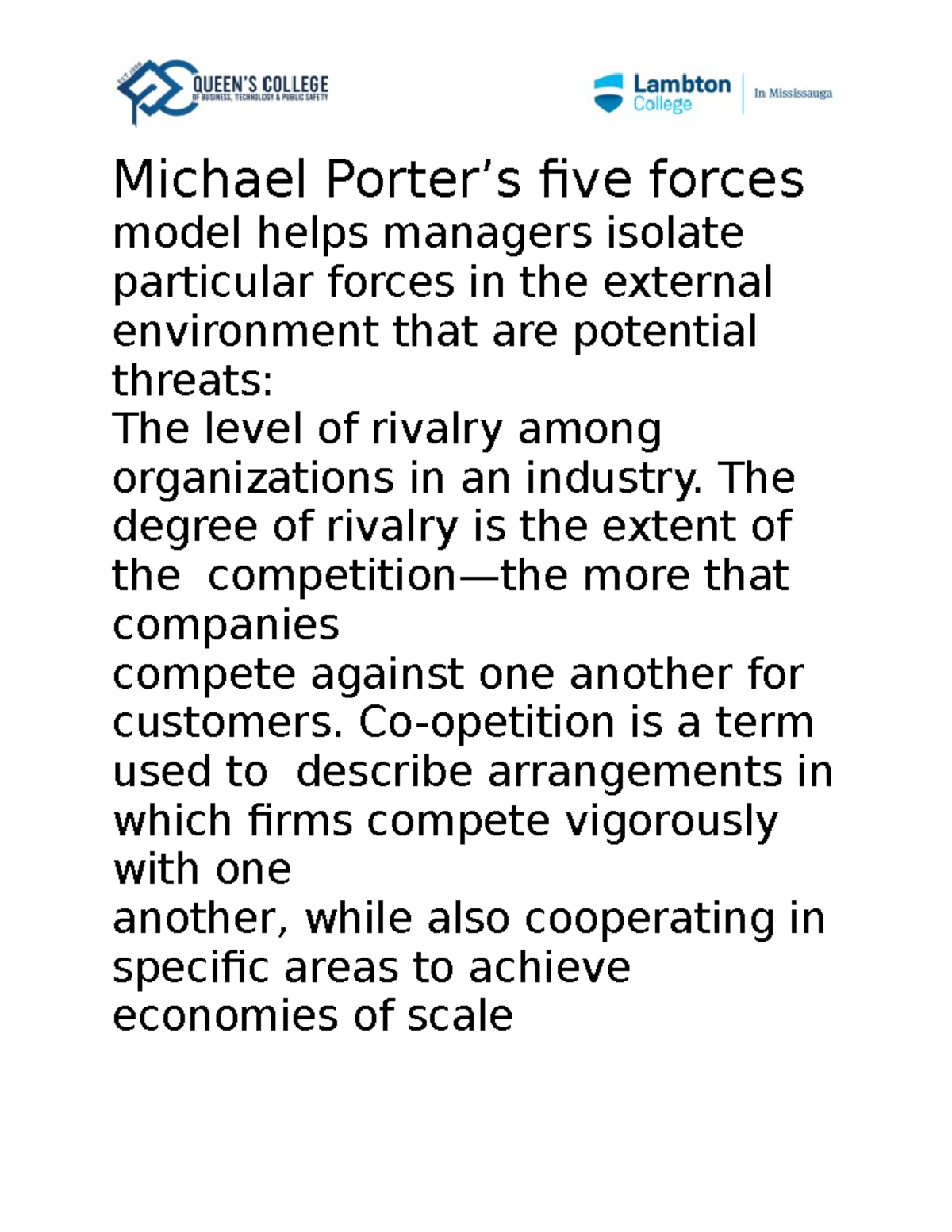 BAM 1063-Assignment 1 - Michael Porter’s five forces model helps ...