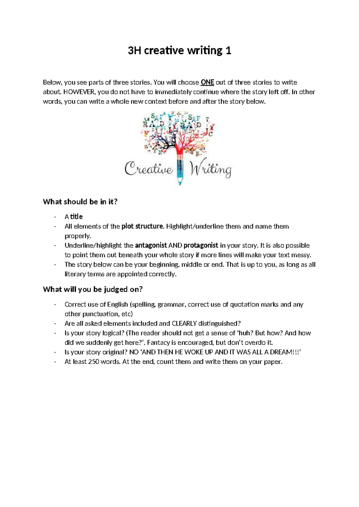 3H Creative Writing 1 - Story Development Guidelines - Studeersnel