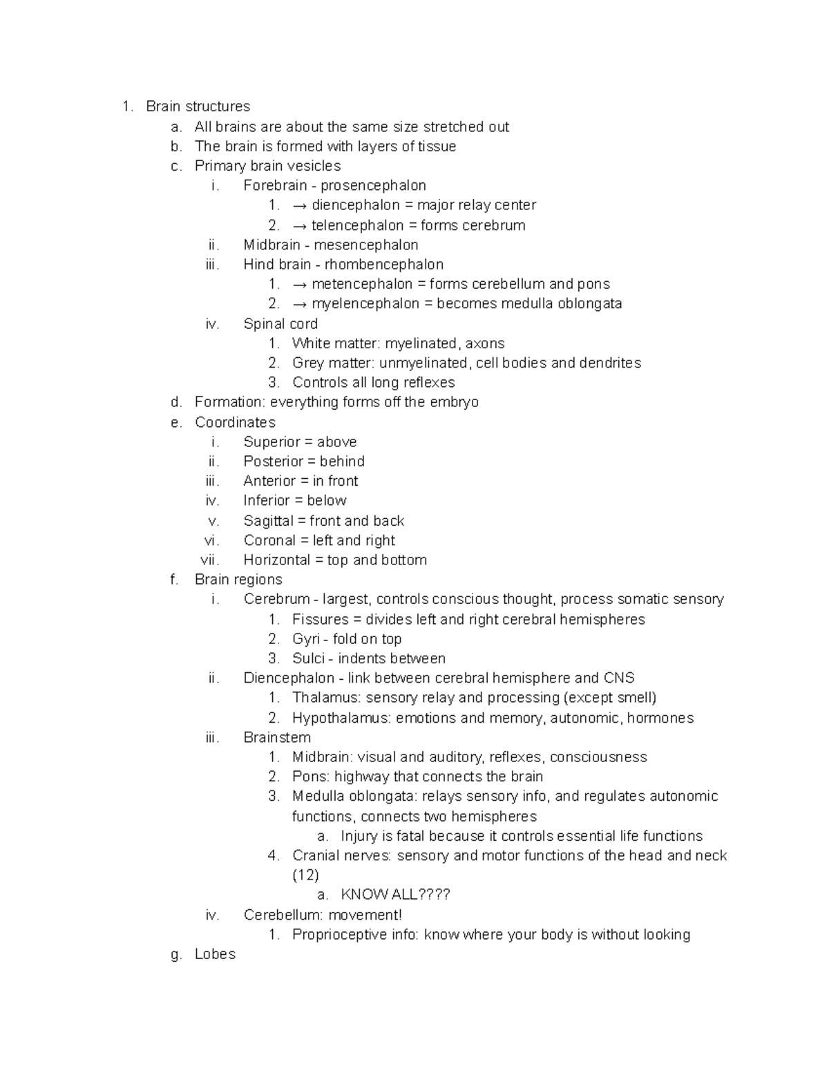 Unit 1 Study Guide: Brain Structures & Functions Overview - Studocu