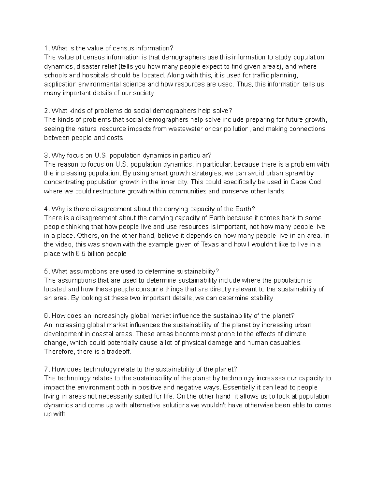 Chapter 5 Q&A: Exploring U.S. Population Dynamics & Sustainability ...