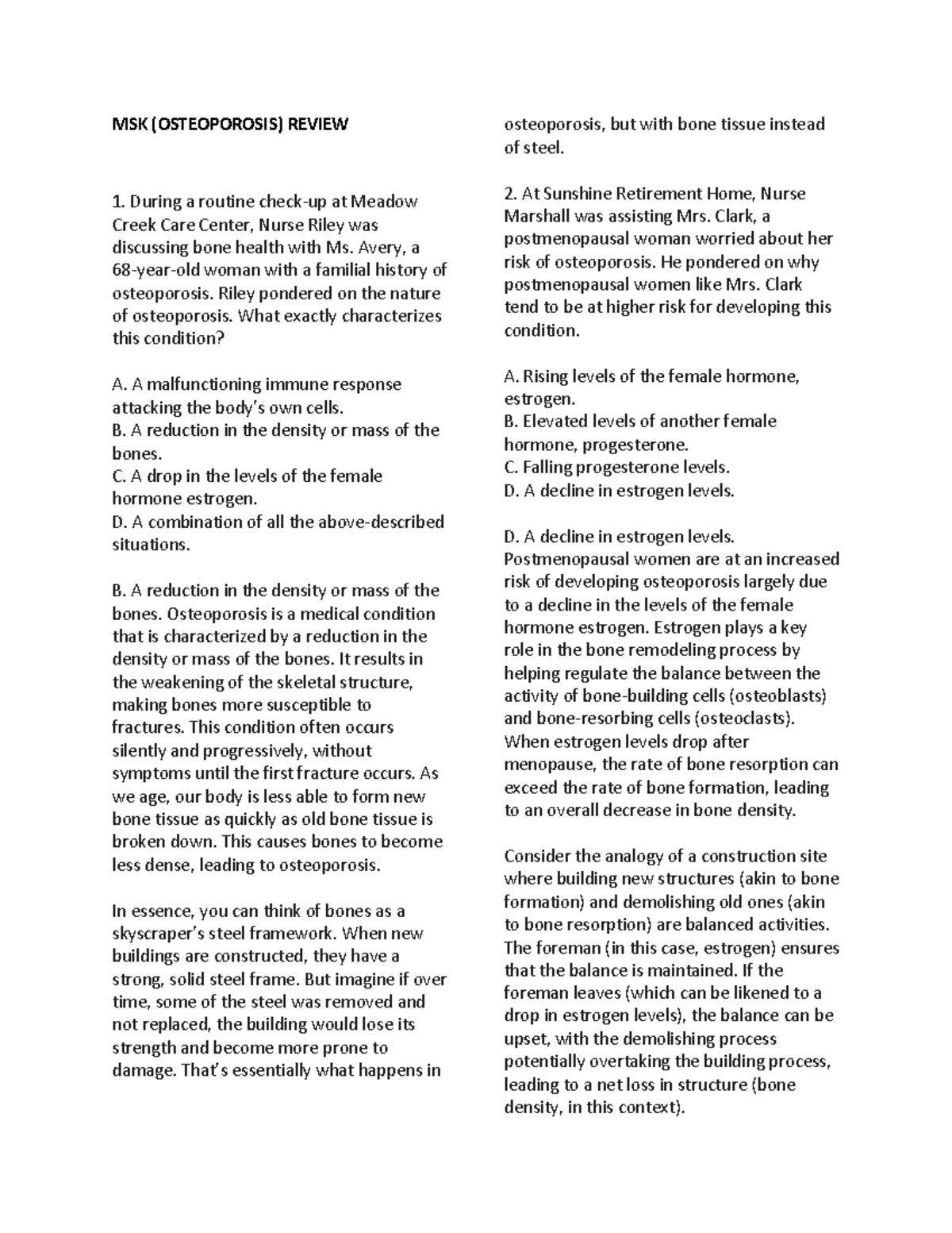 MSK ( Osteoporosis) Review - MSK (OSTEOPOROSIS) REVIEW During a routine ...