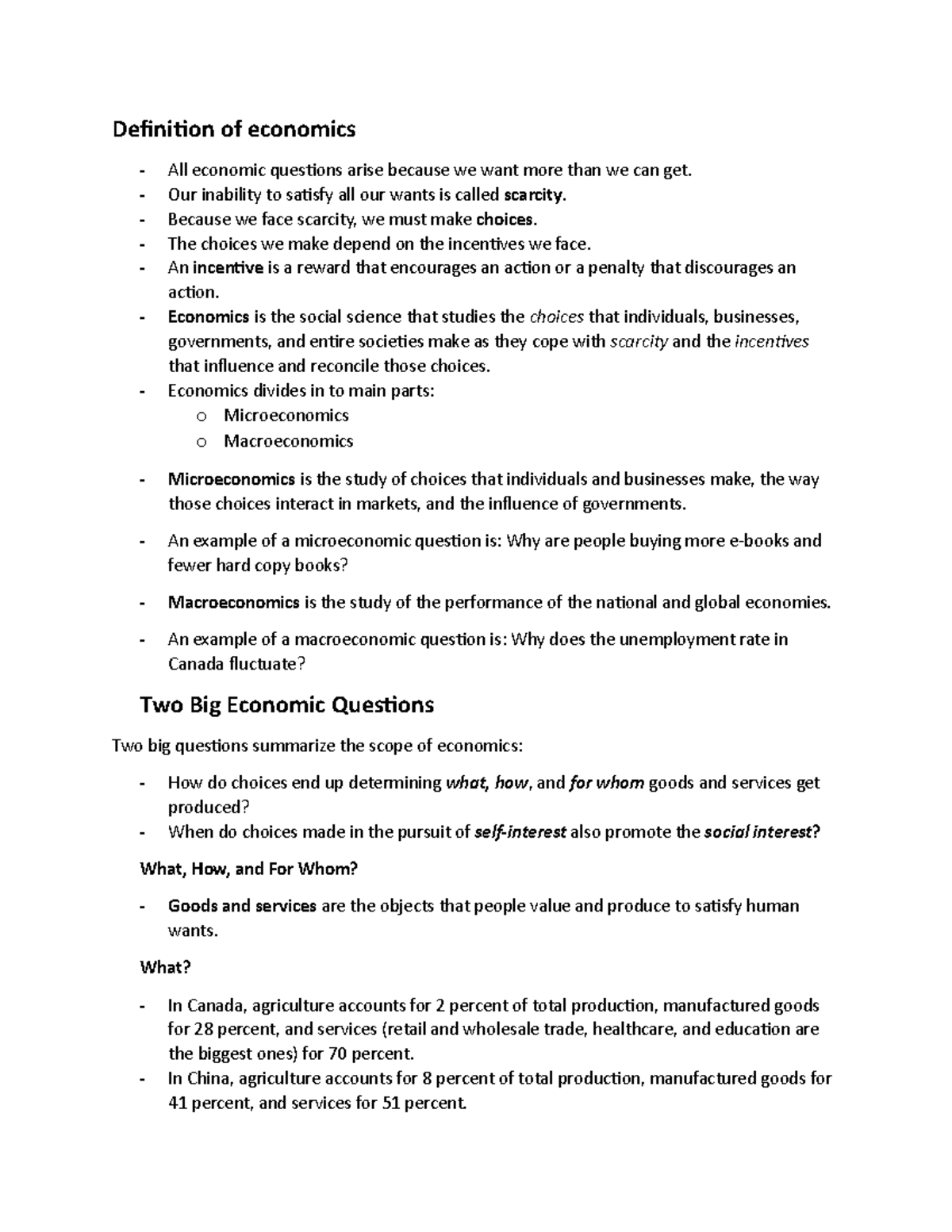 Econ 101 Chapter 1: Introduction to Economics and Key Concepts - Studocu