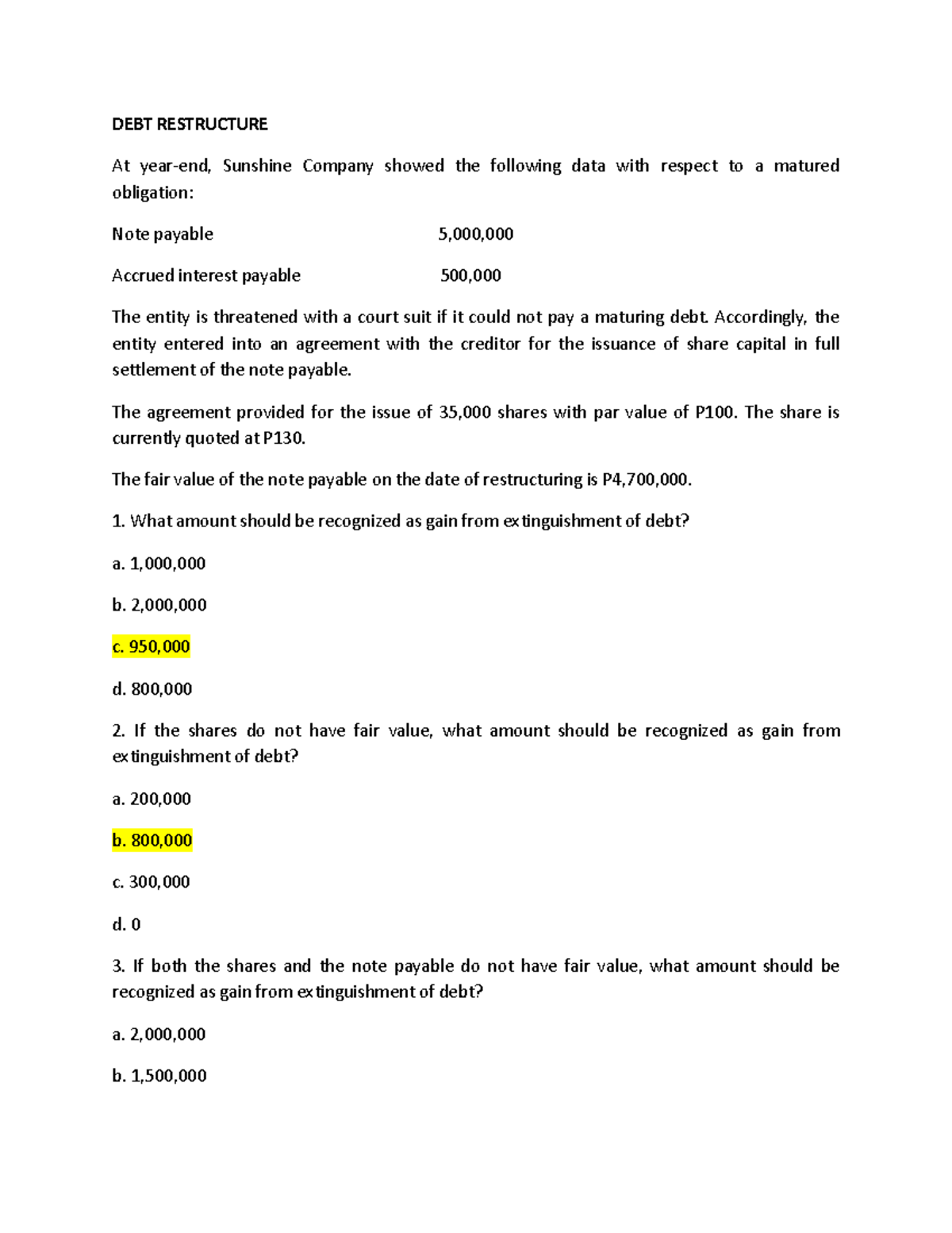DEBT Restructure Case Study: Problem 7-10 Analysis and Solutions - Studocu