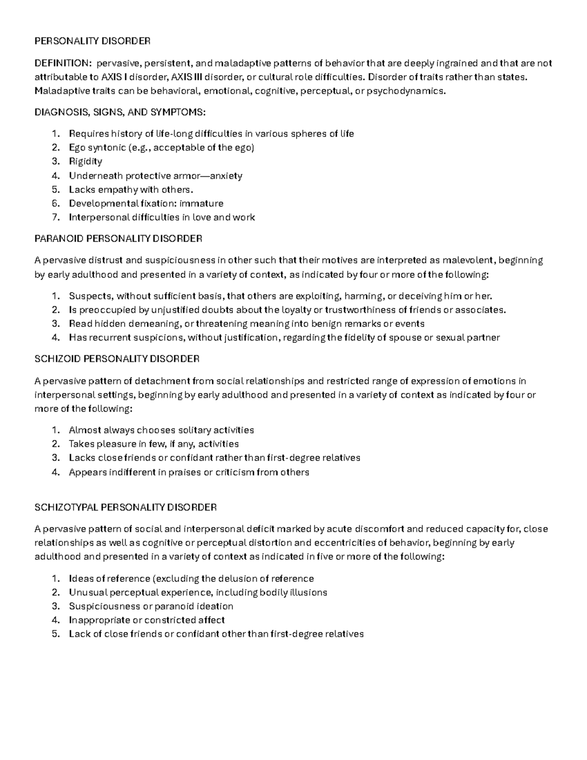 Personality Disorder - notes - PERSONALITY DISORDER DEFINITION ...