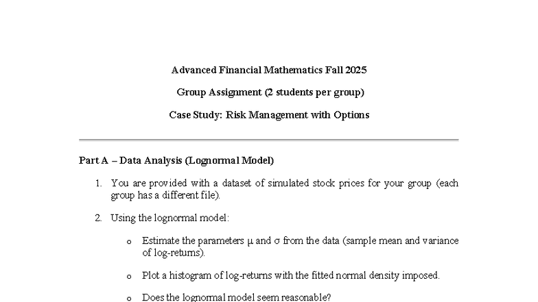 Advanced FM F2025 Case Study: Risk Management with Options - Studocu