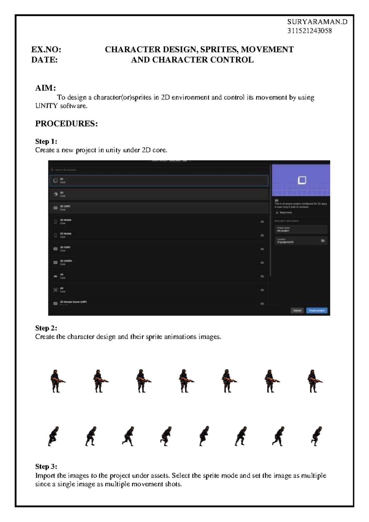 Character Design and Sprite Movement Guide (Course Code: 311521243058 ...