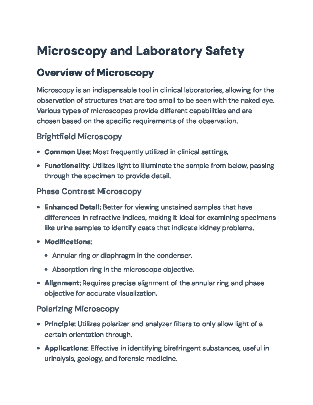 Microscopy Techniques and Laboratory Safety Guidelines - Microscopy and ...