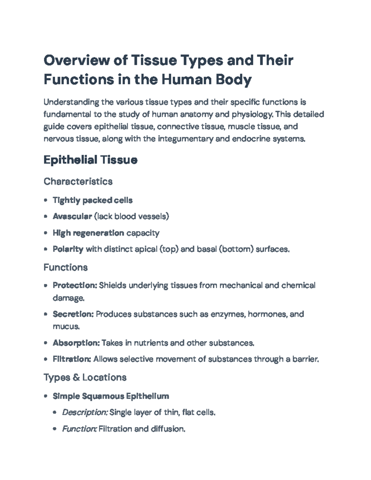 Final Exam Guide: Overview of Tissue Types in A&P 101 - Overview of ...